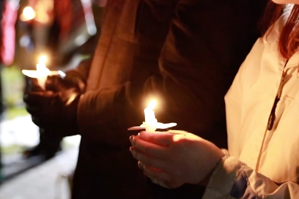 A vigil was held in Vernon's Spirit Square to show solidarity with Palestinians amid the Israel-Hamas war Dec. 22, 2024. 