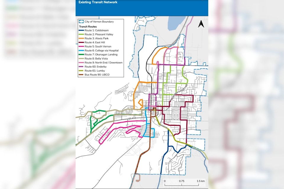 The current transportation network in Vernon has 12 active routes. A priority from the City is to add a new route, shorten route 4 and enhance routes 9 and 60. 