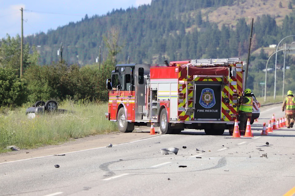Two car ended up in the ditch off Highway 97 north of Vernon Wednesday afternoon, July 3. 
