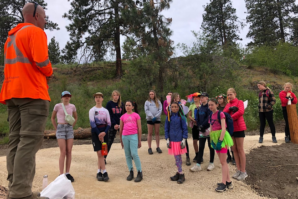 A total of 15 members of the North Okanagan Cycling Society's Trail Ninjas' G-Tribe helped with labour recently at Phase 2 of the Becker Bike Park in Vernon. (NOCS photo)