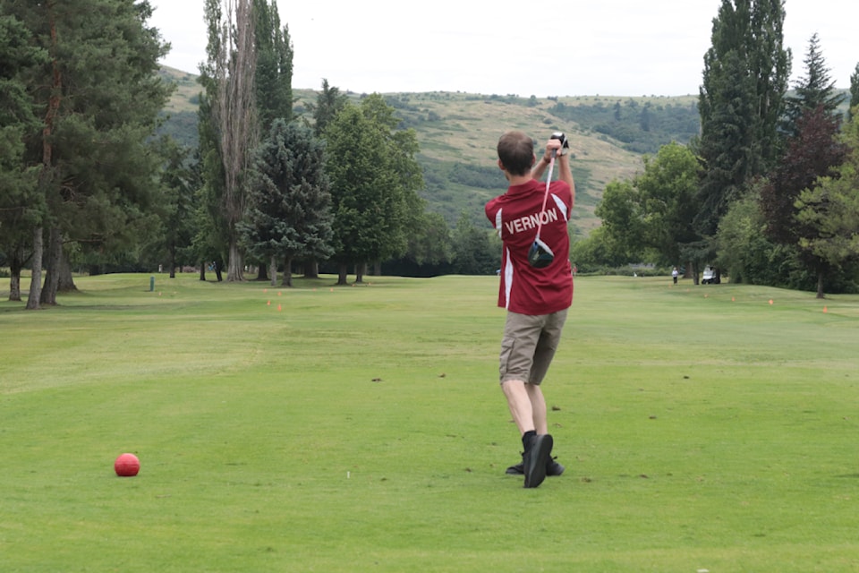 Vernon's Devin Werstuik smashesd a drive off the first tee at Spallumcheen Golf and Country Club during the Special Olympics golf regional qualifiers Satruday, June 22, 2024.