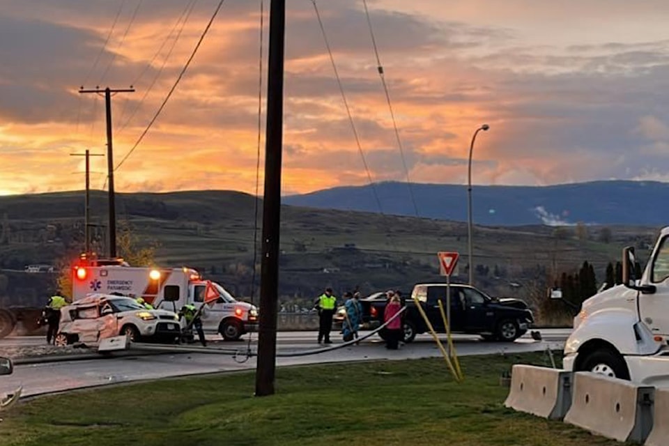 Two vehicles were involved in a crash at Highway 97 and Meadowlark Road Thursday, Nov. 13.
