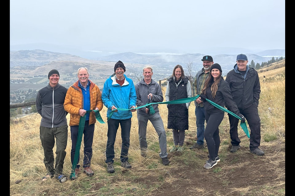 Cam Sorensen (Contour Trails), Mayor Victor Cumming (GVAC), Brian Guy (GVAC), Bob Fleming (GVAC Chair), Julie Melanson (NOCS), Jeff Wyshynski (NOCS), Amanda Shatzko (GVAC), Richard Stranks (Ribbons of Green).