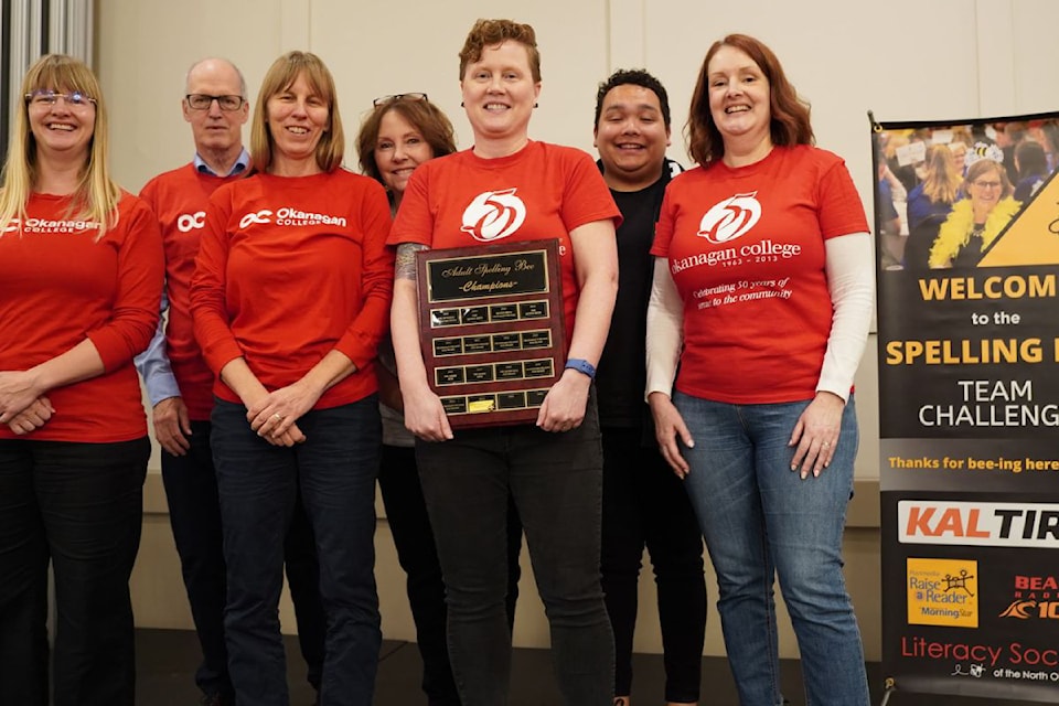The Okanagan College Eggheads successfully defended their title at the annual LIteracy Society of North Okanagan Adult Spelling Bee Team Challenge Wednesday, Oct. 16, at the Prestige Vernon Lodge.