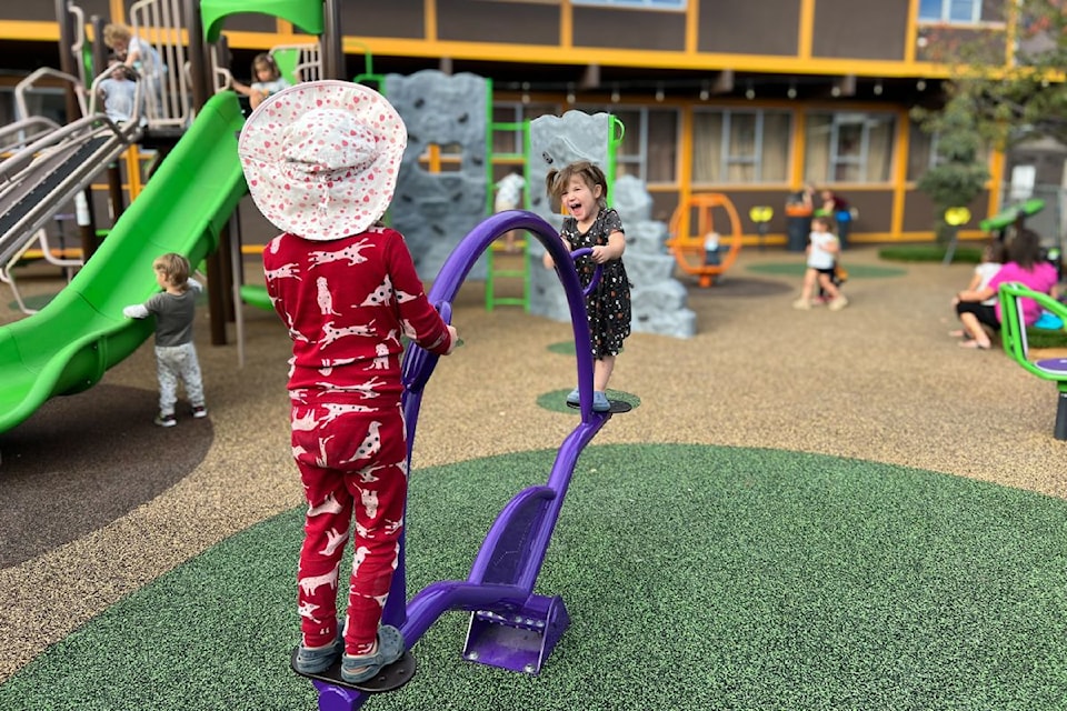 Park goers enjoy the new, fully accessible playground at Maven Lane in Vernon.