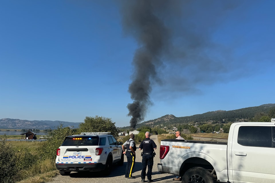 RCMP have closed Lochdale Road as firefighters battle a structure fire Friday, Sept. 6.