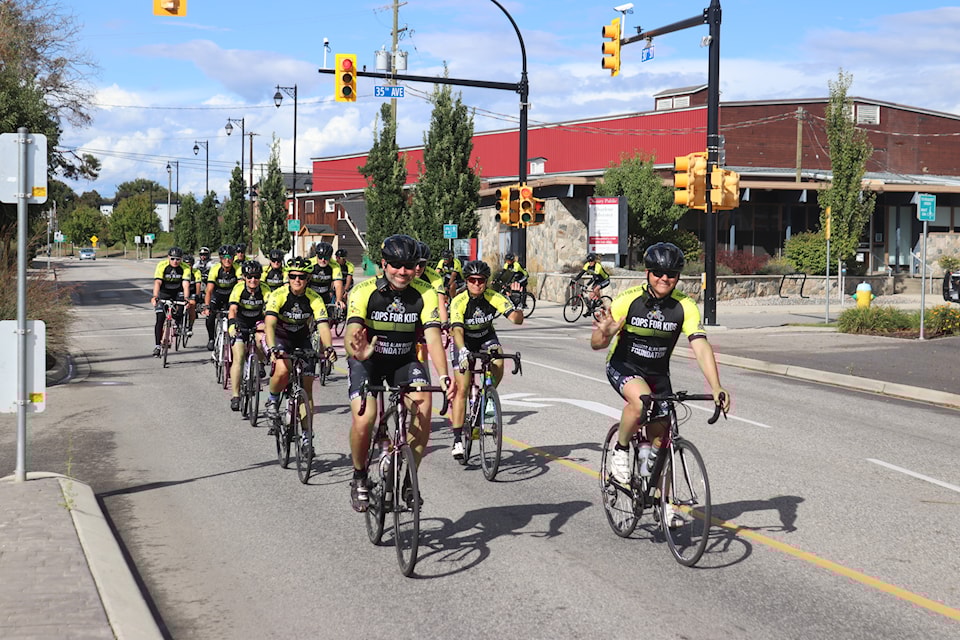 The Cops for Kids team arrives at the Vernon RCMP detachment Saturday, Sept. 14, 2024. 