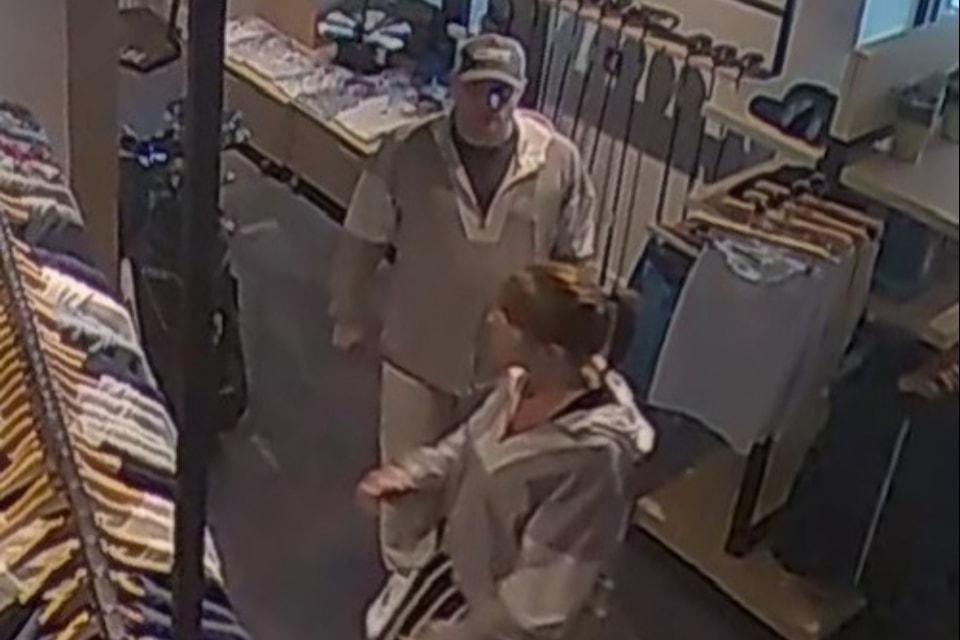 This photo released by the Vernon RCMP Thursday, Aug. 7, 2025, shows two suspects in a theft investigation at The Rise Resort. The theft valued at $5,000 allegedly occurred on July 28. 