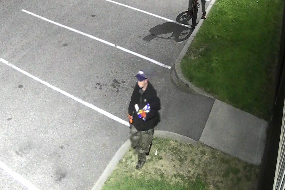 An image of a suspect in a hateful graffiti case released by the 鶹ѡ RCMP Wednesday, Aug. 20, 2025. 