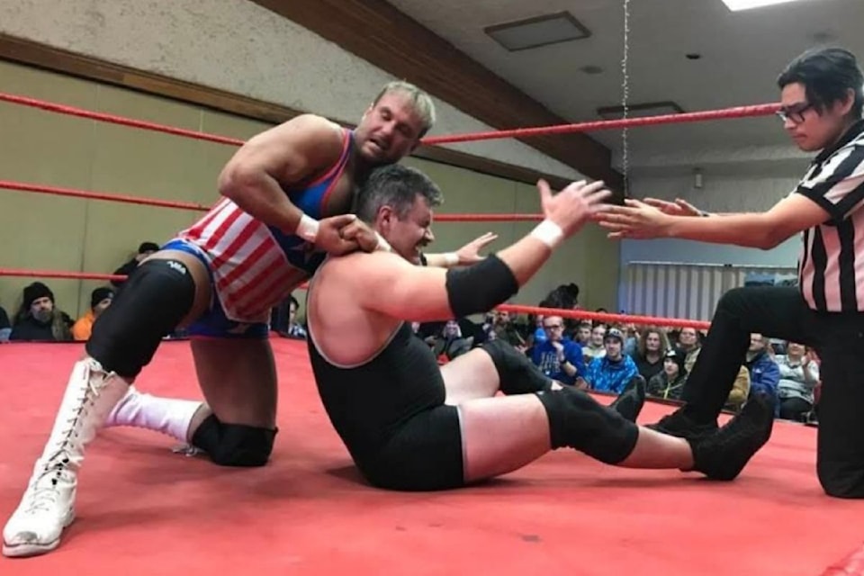 Fomrer Thrash Wrestling champion (Hotshot) Danny Duggan (left) looks to regain his title against the current belt holder, (Hillbilly Hound Dog) Drayco, when Thrash Wrestling returns to Vernon's Schubert Centre Friday, Feb. 7.
