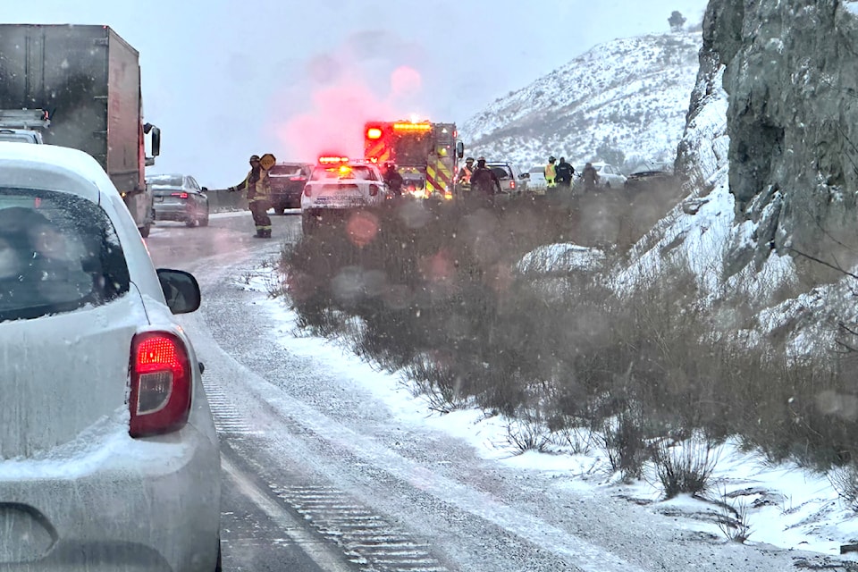 Traffic is reduced to single-lane southbound on Highway 97 between Vernon and Lake Country.