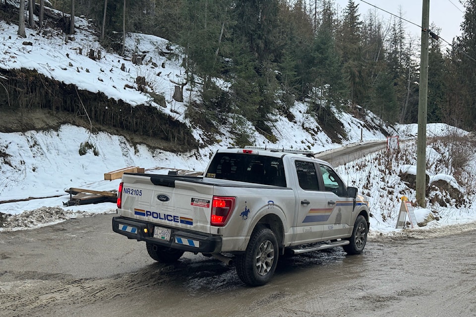 RCMP were at the scene of a suspected clandestine drug lab in Spallumcheen, seen blocking off access to a property on Reservoir Road Thursday, Feb. 20, 2025. 