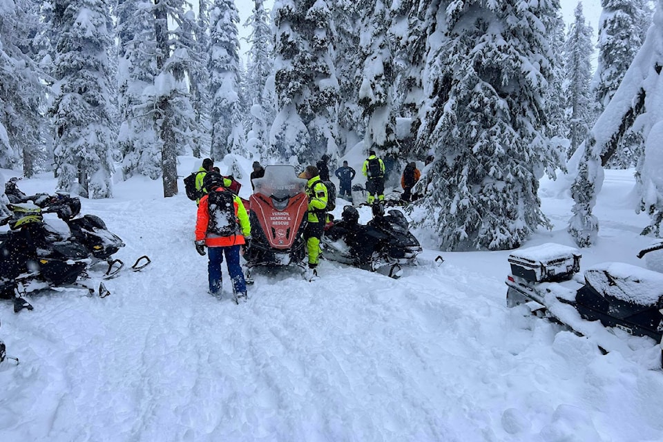 Central Okanagan and Vernon search and rescue teams responded to a serious snowmobile accident at Hunters Range Friday, Feb. 21, 2025. 