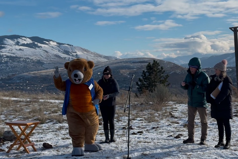 Okanagan Okie greets the crowd at the fourth annual Groundhog Day Celebration, hosted at the Allan Brooks Nature Centre. 