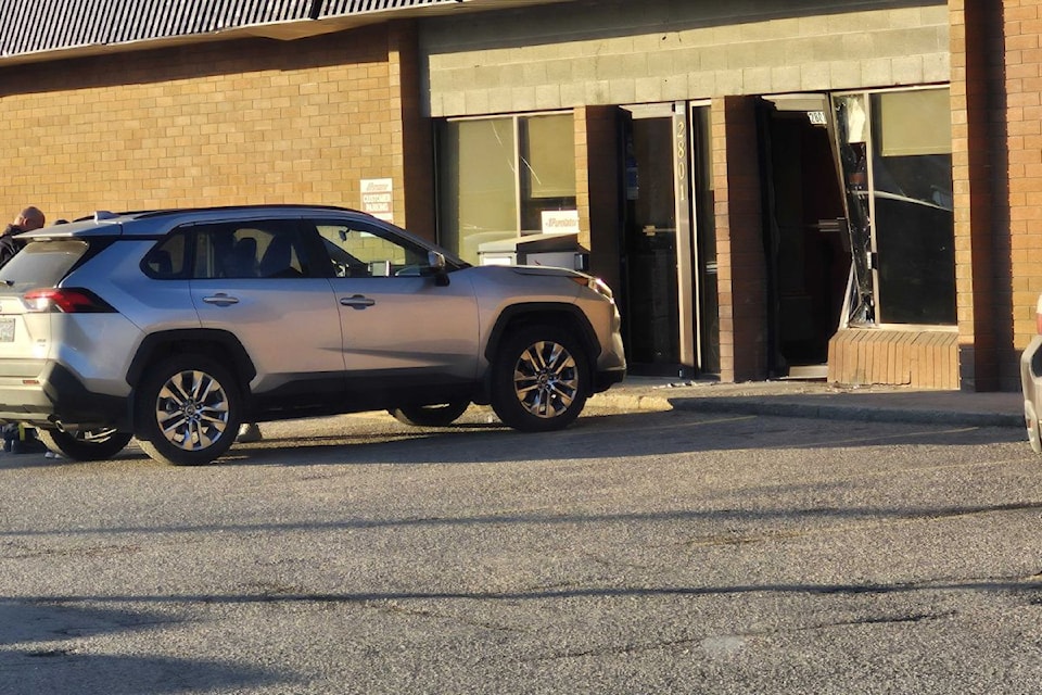 A vehicle has crashed into a Vernon business in the 2800 block of 45th Avenue.