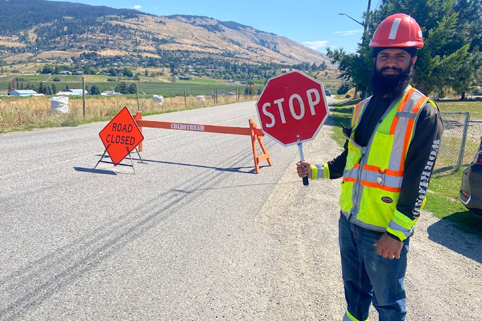 Aberdeen Road is closed in Coldstream after a gas line was hit Thursday, July 24.