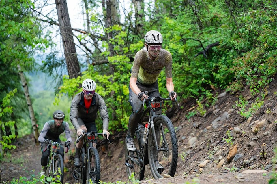 Vernon professional cyclist Aidan Oliphant (front) works his way up an incline en route to winning the 90 kilometre Men's Open Long Haul race at the Fernie Gravel Grind July 5. Four days later, Oliphant finished 23rd overall at the legendary Gastown Grand Prix road racing bike race in Vancouver.