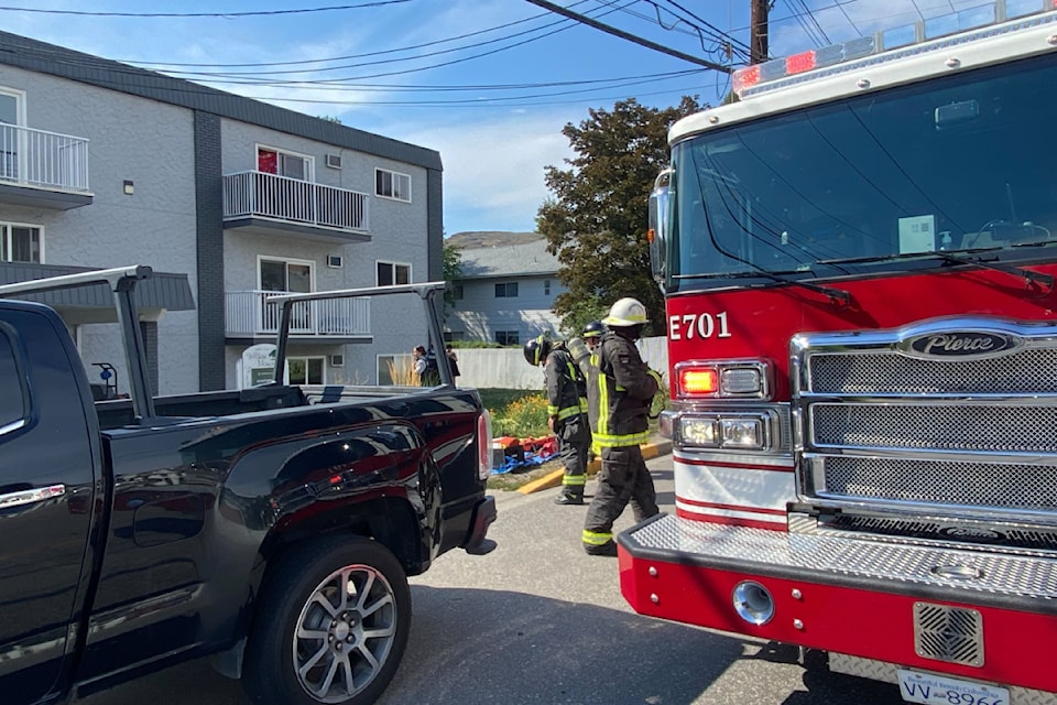 One person sustained burns in an apparent kitchen fire at a Vernon apartment building Thursday, July 31, 2025. 