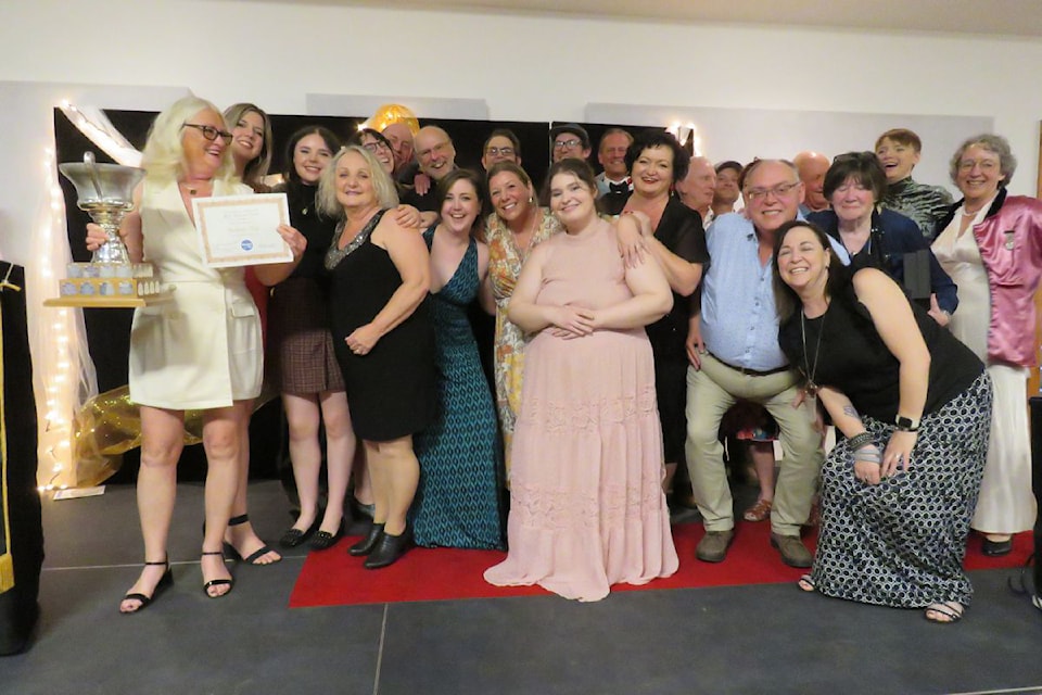 Cast and crew from the Powerhouse Theatre production Radium Girls mug for the camera after winning the Allum Cup for Best Production at the Okanagan OZone Festival in Salmon Arm. The troupe will put on a pair of encore performances of Radium Girls July 4 and 5 as a rundraiser to help attend the Mainstage Festival provincial finals in Fort St. John.