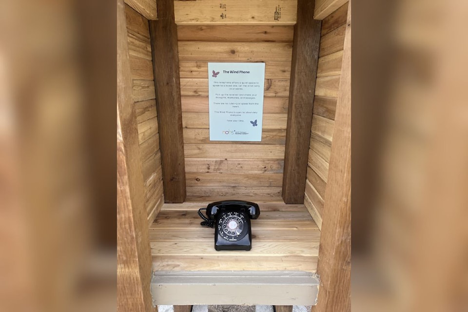 The North Okanagan Hospice Society has installed a non-connected Wind Phone at Vernon's Allan Brooks Nature Centre. The phone allows grieving people to chat with deceased loved ones.