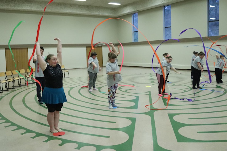 Close to 70 people showed up at Vernon's Trinity United Church Monday, March 10, for the second annual Special Olympics BC - Vernon rhythmic gymnastics show, and were treated to some awesome performances. Gymnasts included (front row, from left): Katelyn Oliver, Carissa Lauridsen, Jaime Dicus, Erin Murphy, Stacey Madden. (Back row, from left): Joseph Browne, Kylie Juvelin, Alesse Watkins, Kira Alder, Alexandra Van Oyen.