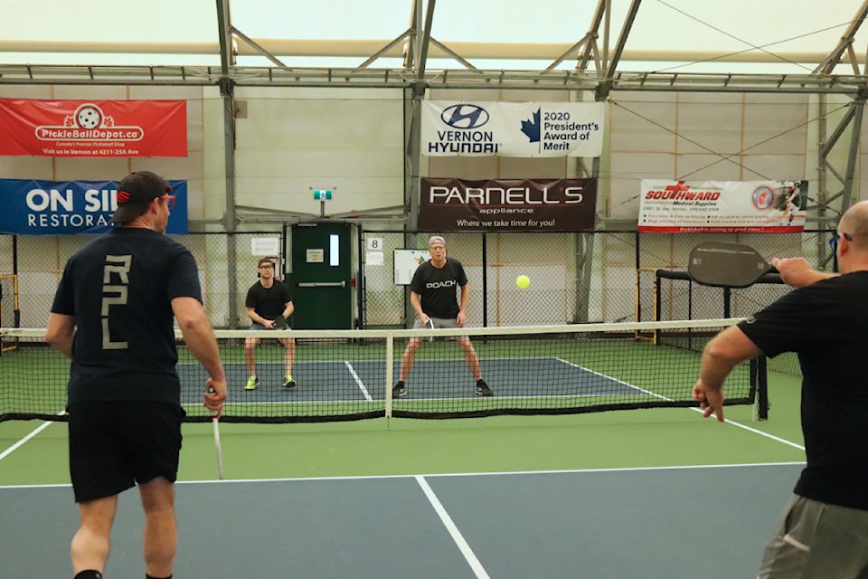 Pickleball players from across B.C. competed in the Royal Lepage Frostbite Men's Doubles Classic in Vernon Saturday, March 15, 2025. 