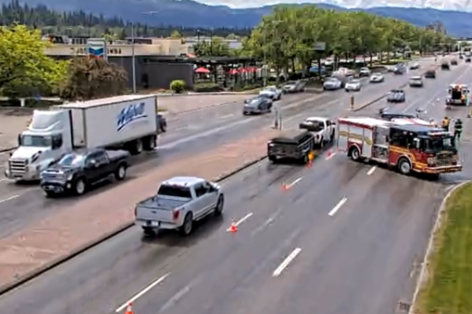 A vehicle incident is affecting traffic on Highway 97 in  Saturday, May 17, 2025. 