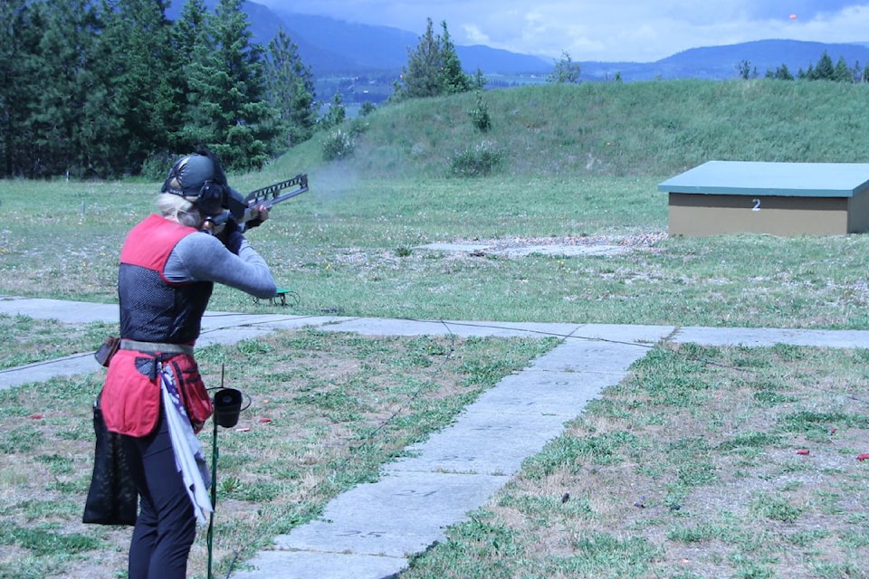 Vernon's Lisa Salt is on target as she competes at the event held in memory of her father, North Okanagan Trap and Skeet Club co-founder Art Salt. More than 70 shooters from B.C. and Alberta converged at the Spallumcheen club for the Art Salt Memorial Spring Championships May 15-18.