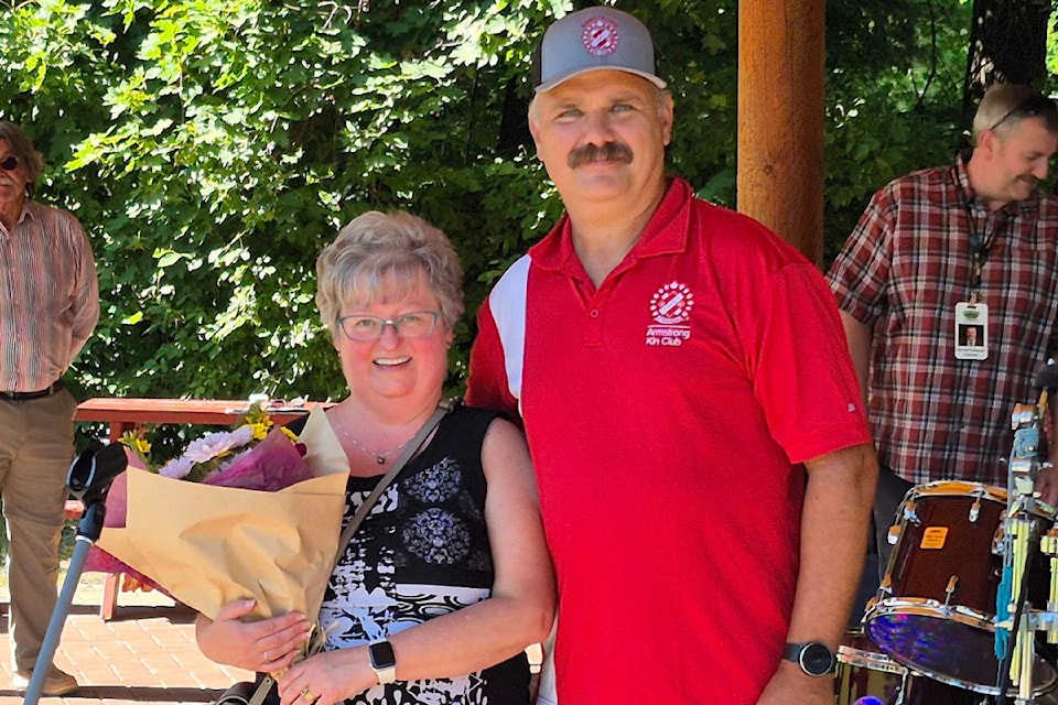 Armstrong's Jim Martin (right), wifh wife, Lana, was named Armstrong Spallumcheen Citizen of the Year during Canada Day festivities Tuesday, July 1, in Memorial Park. The Martins were celebrating their 36th wedding anniversary.