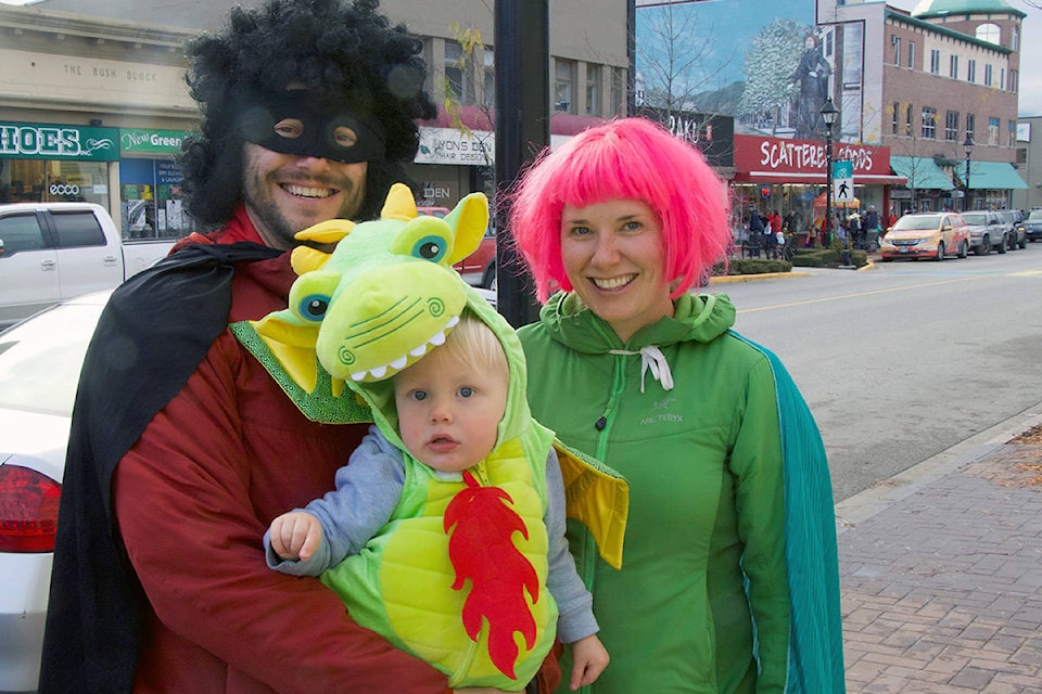 Levi, 15 months, went trick-or-treating for the second time with his parents Lindsay and Alain St. Pierre. (Brieanna Charlebois/Morning Star)