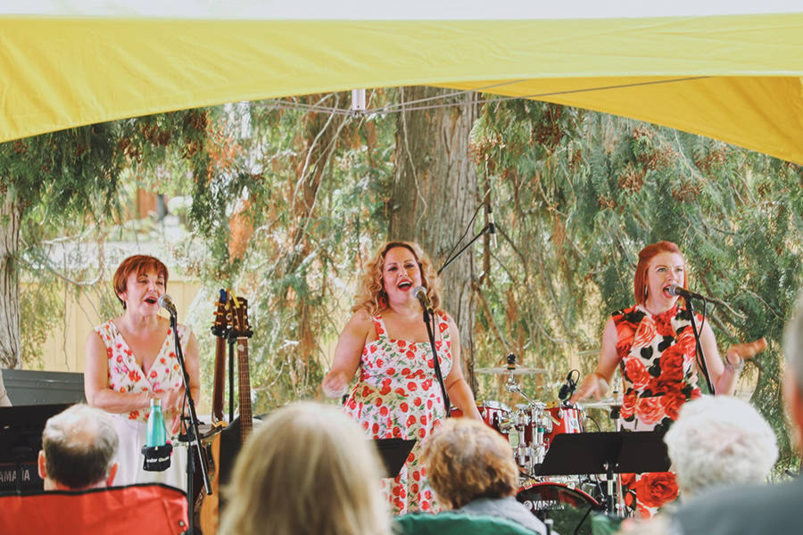 The Dharma Dolls (Judy Rose, from left, Melina Schein and Tanya Lipscomb) were one of the acts to entertain the big crowd at Caetani Cultural Centre in Vernon Saturday during the Summer Music Festival. (Katherine Peters - Morning Star)