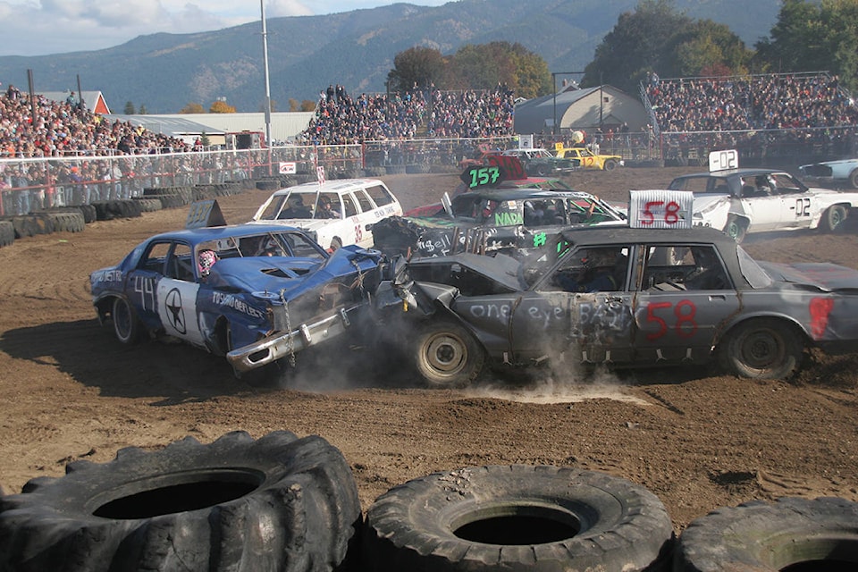 Drivers will be cheered on, as usual, by a large, enthusiastic crowd Sunday, as the annual Armstrong Demolition Derby takes centre stage at the IPE Grounds. (Morning Star - file photo)