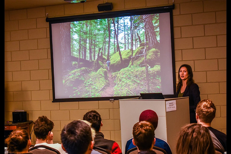 Amber Peters is a biologist with the Valhalla Wilderness Society in New Denver, B.C. She gave a presentation this week at the Community Centre in Revelstoke on the Rainbow-Jordan Wilderness as part of CRED (Columbia Region Ecological Discussions) Talks, a series addressing a diversity of science topics. (Liam Harrap/Revelstoke Review)