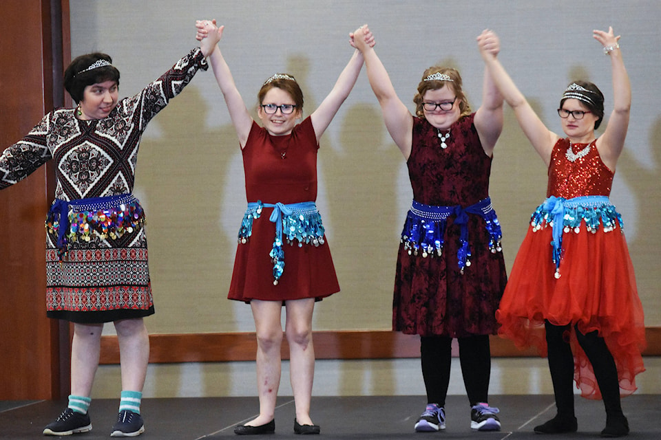 The Sparkle Dance Academy’s Dance-Abilities group opened the Dragonfly Pond Family Society’s Uniquely Fashionable Fashion Show. From left to right, members Talin Tfenkjian, Meghan Graham, Jade Klaus, and Shyanne Doble. (Brennan Phillips - Western News)