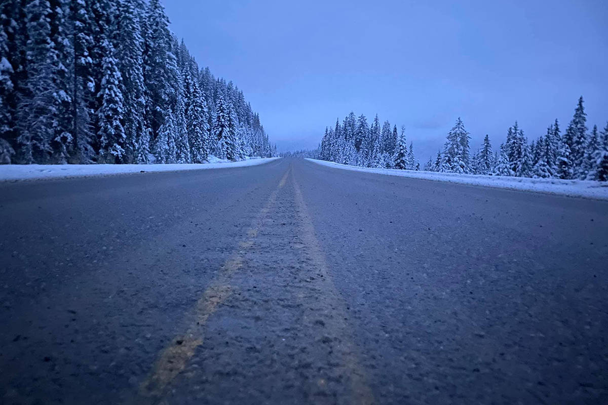 Dwayne Buckle on Hightway 1 en-route from Red Deer to Port Hardy. (Submitted photo)The long road ahead. (Dwayne Buckle photo)