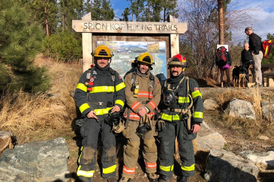 Three Lake Country firefighters scaled Spion Kop in support of their Movember fundraiser. (District of Lake Country photo)