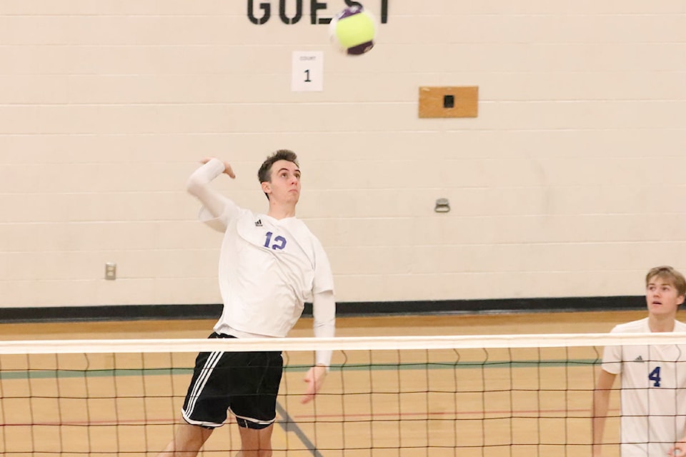 Liam Remple of the Vernon Christian School Royals (12) has been named the No. 1 Grade 12 high school boys volleyball player in B.C. in a poll of the top 15 graduating players conducted by the website varsityletters.ca. Three of Remple’s teammates from the two-time reigning B.C. A champion Royals also made the list. (Roger Knox - Morning Star)