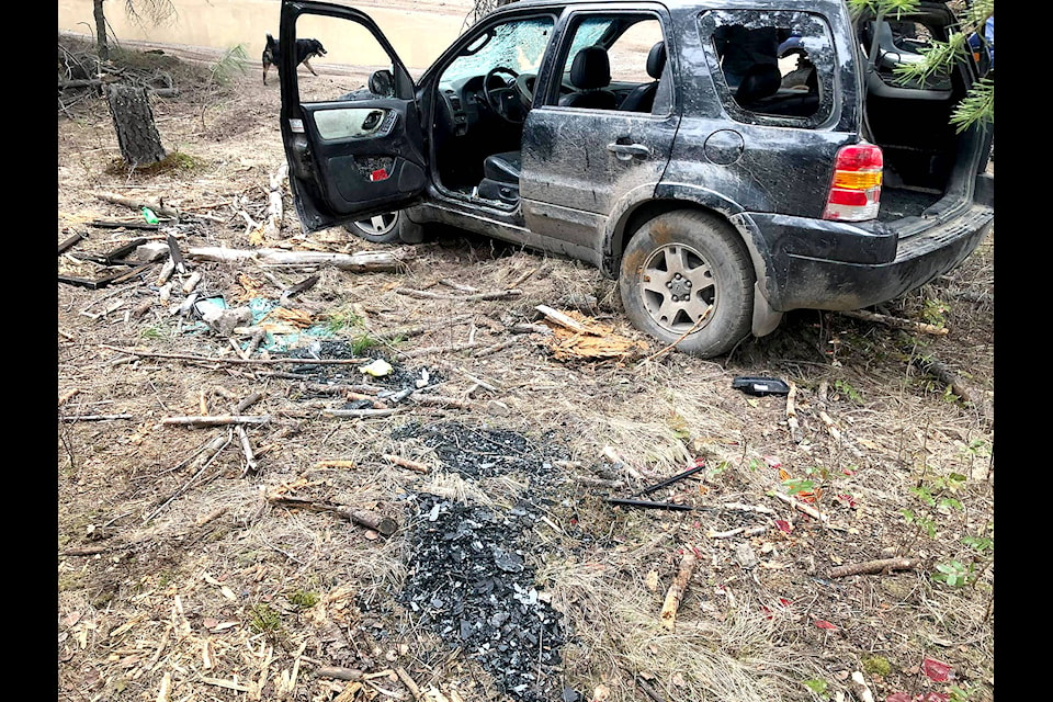 An SUV was trashed on the Westside, past the transfer station over the Easter long weekend. (Daryl Robertson photo)