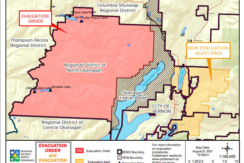 The Regional District of North Okanagan extended its evacuation alert Aug. 6, 2021. (RDNO)