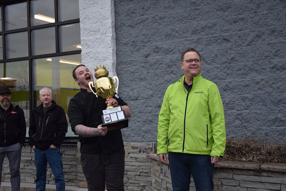 Russell Armstrong, a cook at the Roster Sports Bar and Grill, said it ‘feels incredible’ to be dubbed the winner of the North Okanagan Community Life Society’s Golden Burger challenge Nov. 2, 2021. (Caitlin Clow - Vernon Morning Star)