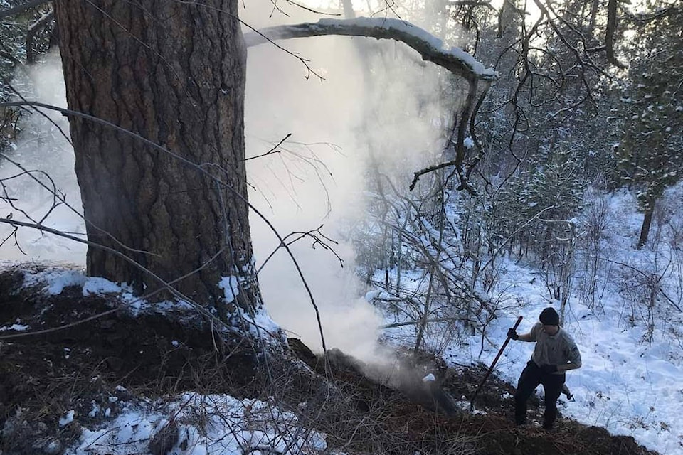 A fire was ignited in Kalamalka Lake Provincial Park Monday, Jan. 3, 2022. (Submitted photo)