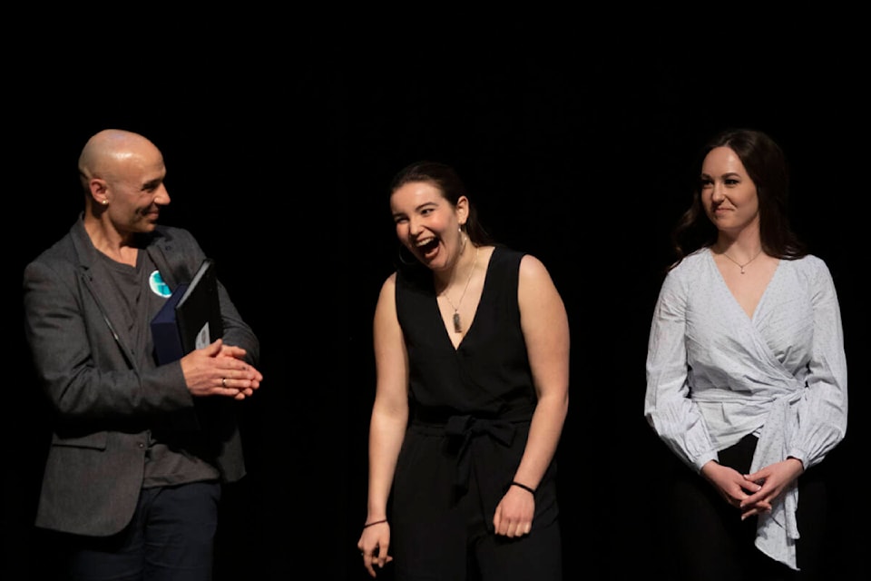 Olivia Butler of Conspiracy Cosmetics (centre) took home first place and a prize package valued at $20,000 in the 2022 Enterprize Challenge Wednesday, April 27. (Celena S Photography)