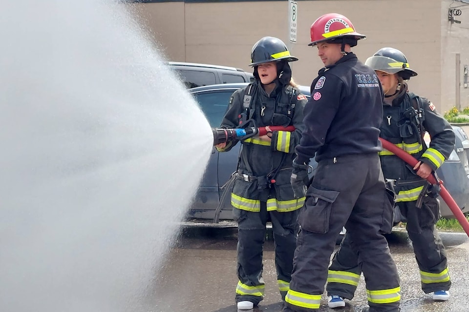 Female students got a real feel for what it’s like to be a firefighter at the Vernon Fire Rescue Service. (VFRS photo)