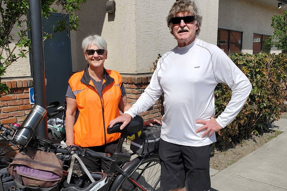 Judy and Pat Hughes of Coldstream were among the participants in the 21st Moving For Independence fundraiser Sunday, May 1, organized by Independent Living Vernon. (Roger Knox - Morning Star)