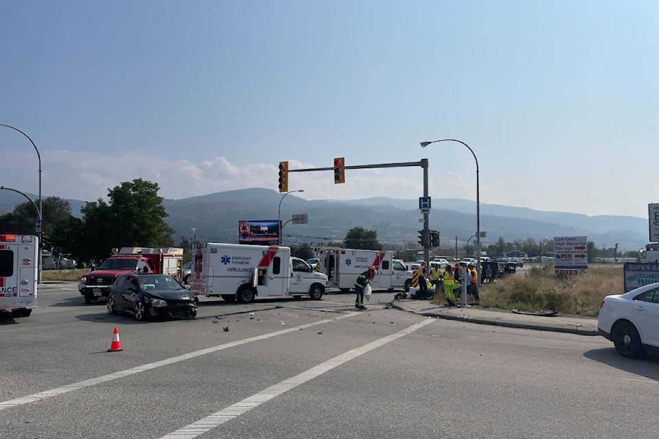 A collision involving a motorcycle Thursday has caused significant delays for motorists on Highway 97 going south. (Brennan Phillips- Western News)