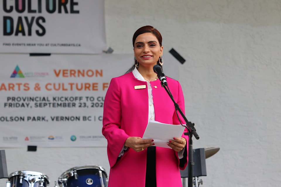 Vernon-Monashee MLA Harwinder Sandhu spoke to attendees on the first day of three weeks of events during BC Culture Days. (Brendan Shykora - Morning Star)