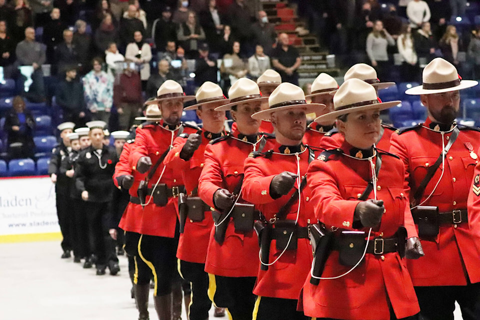 Close to a thousand people packed Kal Tire Place for Vernon’s Remembrance Day ceremony Friday, Nov. 11, 2022. (Brendan Shykora - Morning Star)