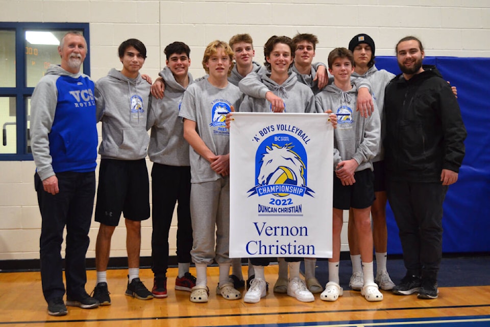 The Vernon Christian School Royals, seeded 10th, ended up seventh overall in the field of 16 at the B.C. Senior Boys A Volleyball Championships in Duncan Dec. 1-3. (Contributed)