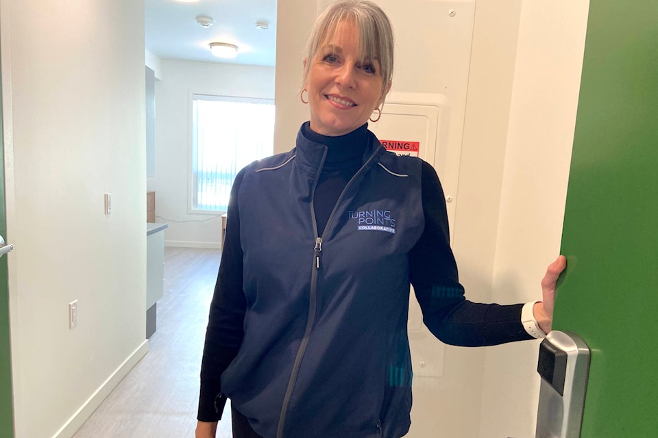 Shelley Kiefiuk, Turning Points Collaborative Society executive director of housing, is eager to welcome people to their new home at The Crossings, opening in January, providing 52 homes for the homeless in Vernon. (Jennifer Smith - Morning Star)