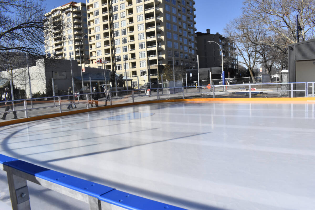 At 12:30 p.m. on Friday, Feb. 11, 2022, members from Activate Penticton were putting the finishing touches on the citys much-anticipated outdoor rink. (Logan Lockhart- Western News)